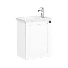 Vitra Root Classic 68603 Lavabo Dolabı, Kapaklı, 45 Cm, Kompakt, Sağdan Armatür Delikli, Mat Beyaz, Köşeli Lavabolu, Sol